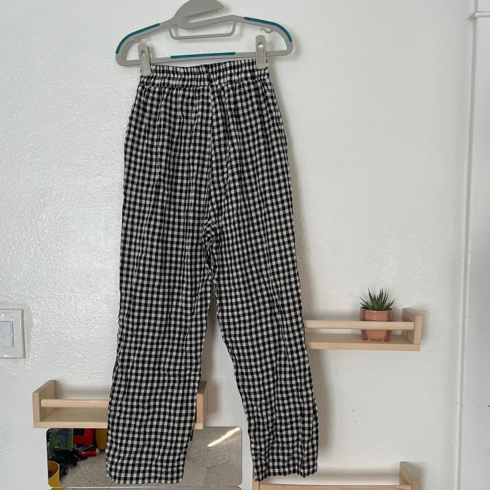 Drole de Copine Paris Gingham Elastic Waist Pants Black White‎ Check S/M